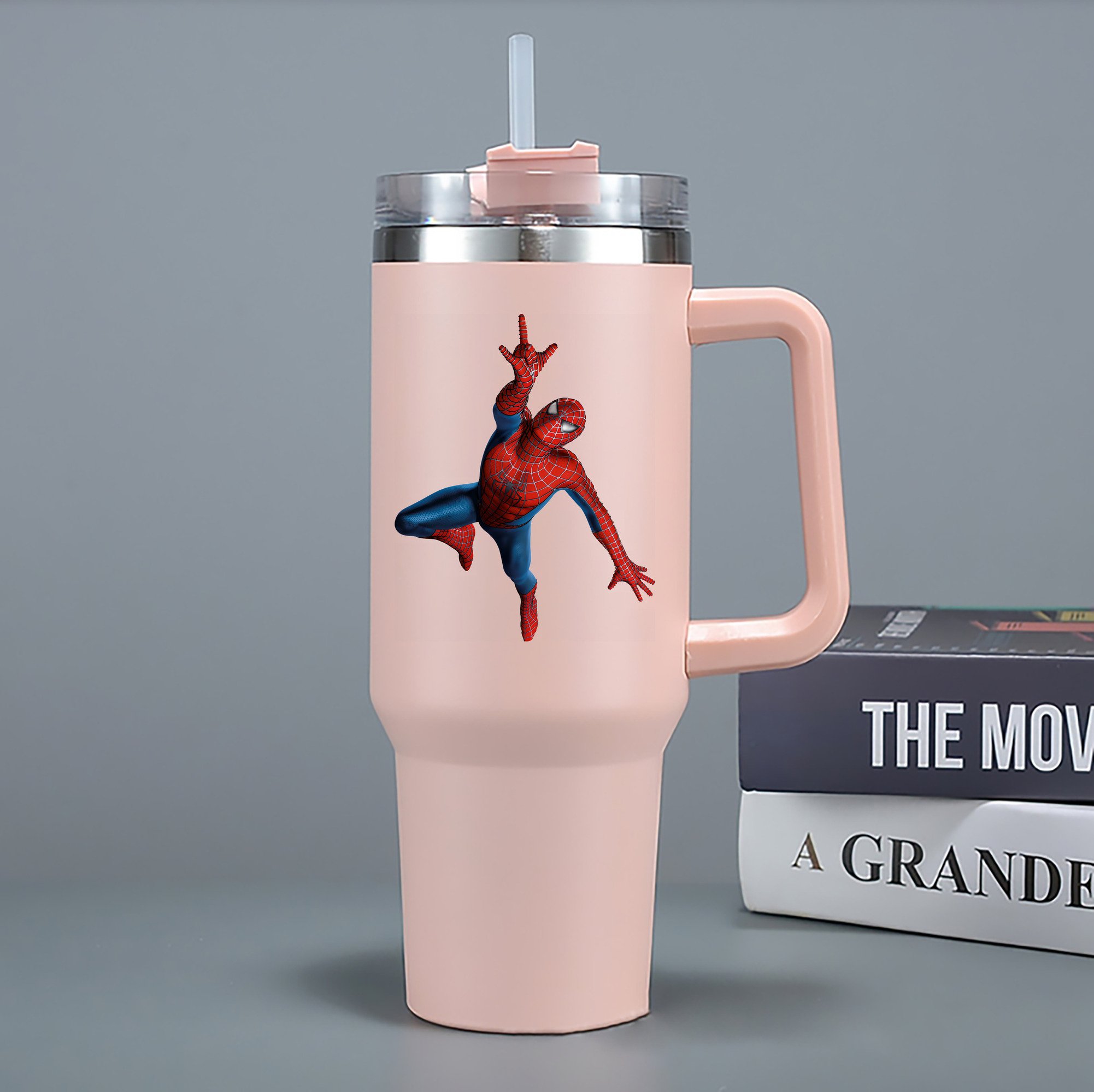 （画像用） Spider Man スパイダーマン 1200mL車用タンブラー - クリスタルステッカー（プラスチックストロー付き）